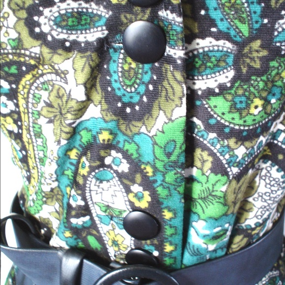 Vintage English Designer GREEN Paisley Print Shirt Dress 34 - Picture 9 of 15